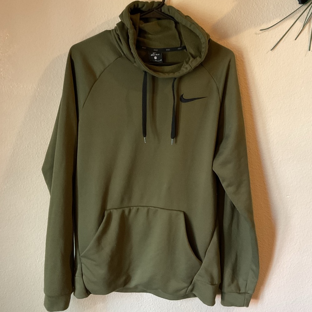 Nike Men's Olive DRI-FIT Hoodie with Black Logo